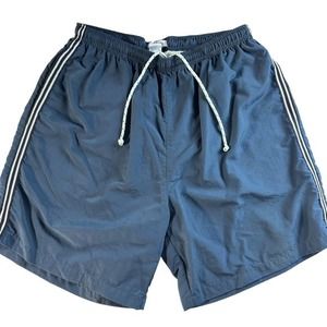 Cuffy's Cape COD Mens Swim Shorts Large Navy Blue White Striped Drawstring Lined